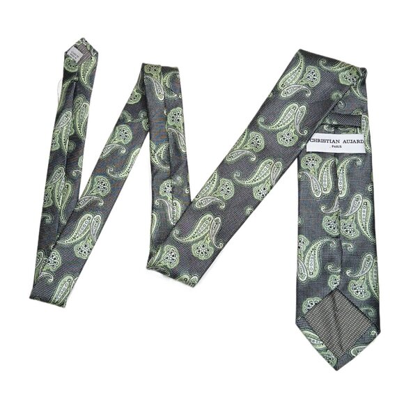 Christian Aujard Paisley Tie Men’s 60.25” Green Floral Persian Polyester Classic - Picture 3 of 4